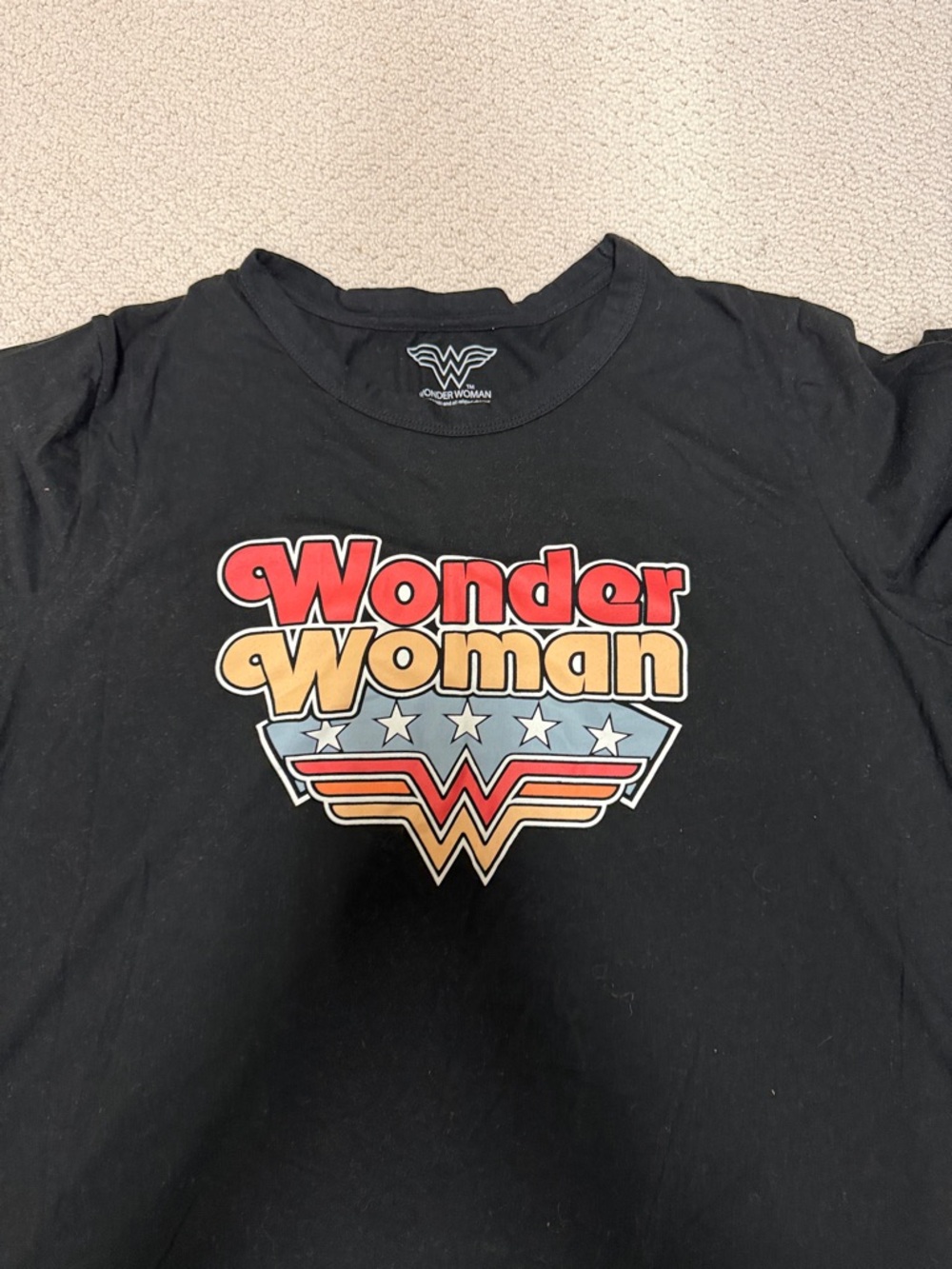 DC Wonder Woman Black Tee with White Logo Print